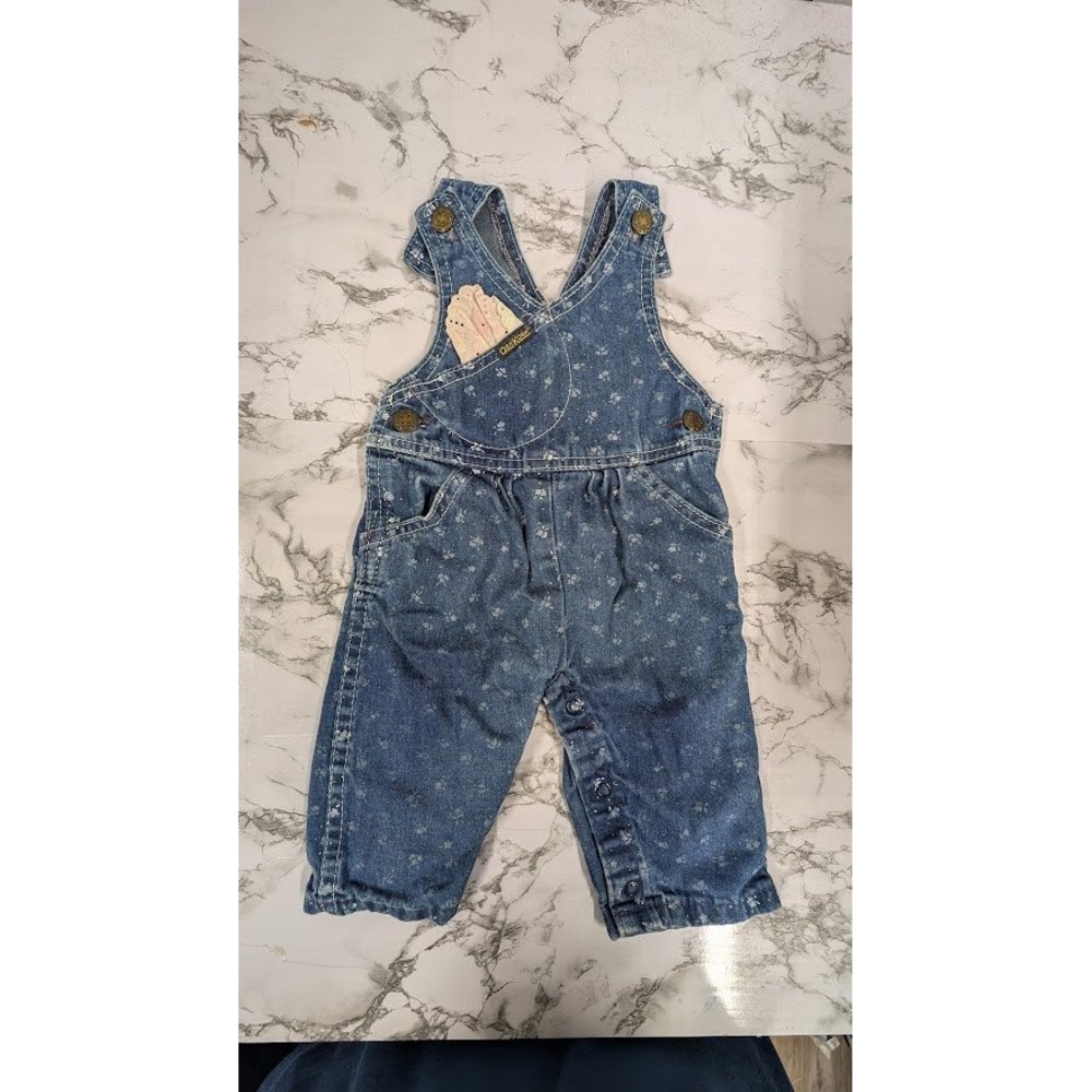 OshKosh B'Gosh Baby Girls Denim Overalls Floral Print USA Made 3/6 Months
